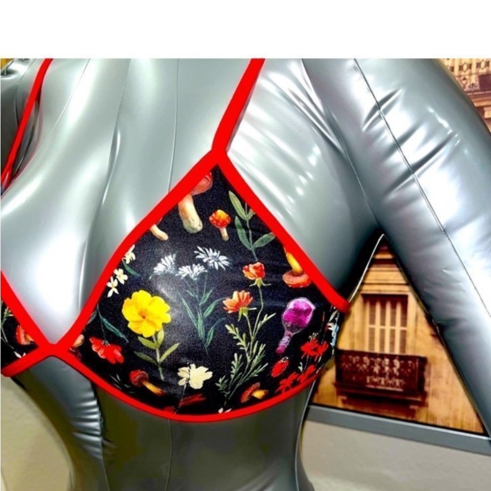 Floral Mesh Triangle Bra with Red Trim - Women Intimates - Picture 5 of 12